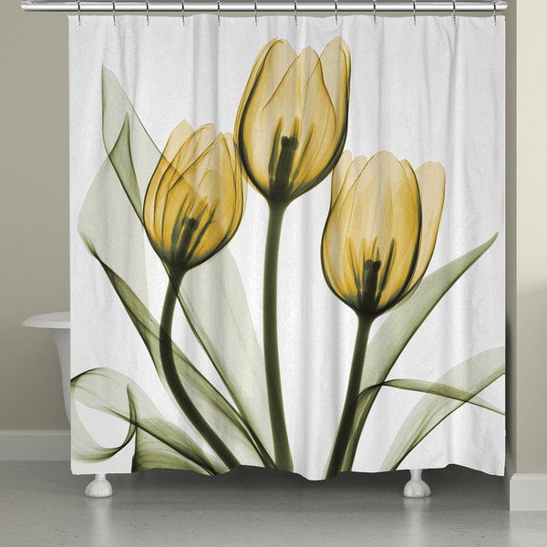 Laural Home X-Ray Gold Tulip Bouquet Shower Curtain