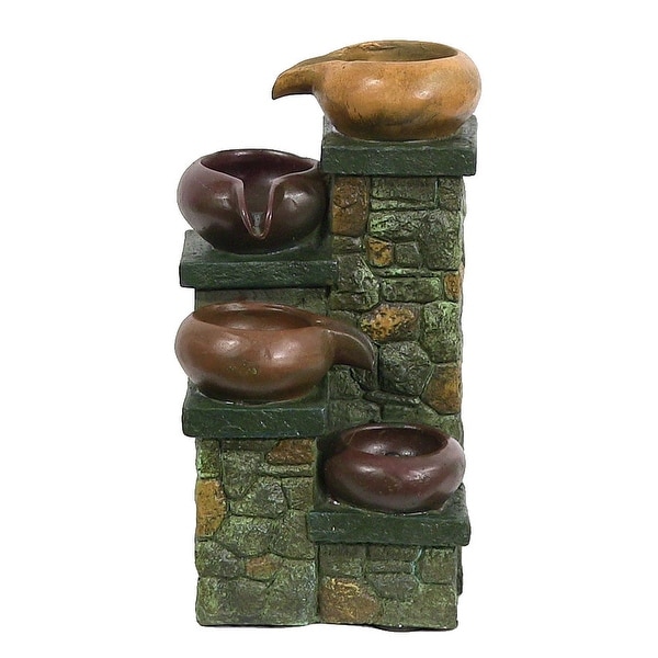 Tiered Pitchers on Brick Steps Tabletop Fountain with LED Light