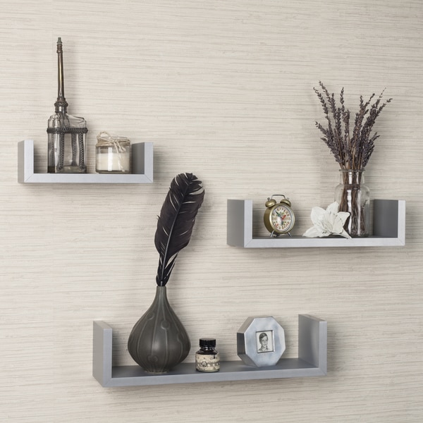 Silver Grey Floating 'U' Shelves (Set of 3)