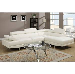 Poundex White Faux Leather Modern Sectional Sofa