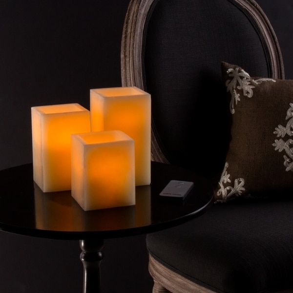 Lavish Home 3-piece Square Flameless Candle Set with Remote