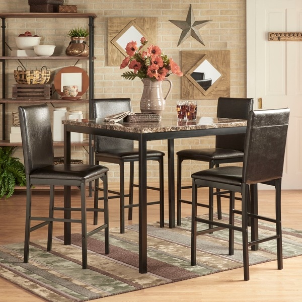 5-piece Faux Marble/ Black Metal Counter Height Dining Set