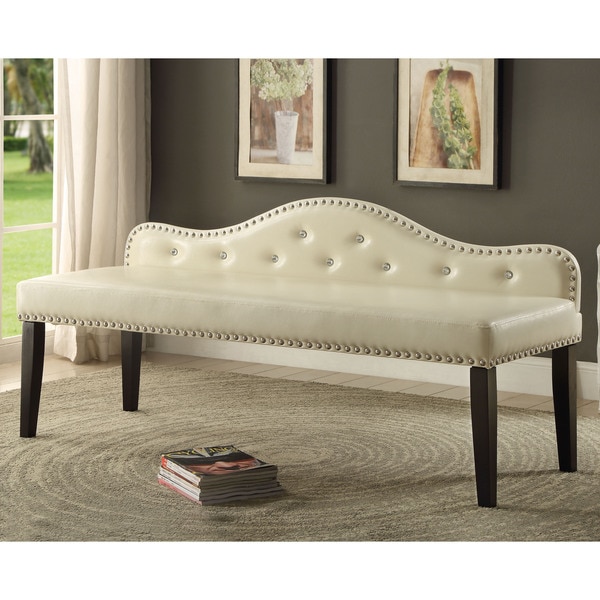 Furniture of America Little Missy Ivory Leatherette Button Tufted Accent Bench