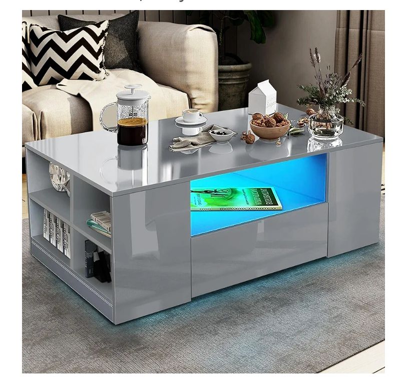 A Blue coffee table with light blue and glass shading