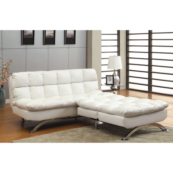Modern 2-piece White Leatherette Futon Chair Set