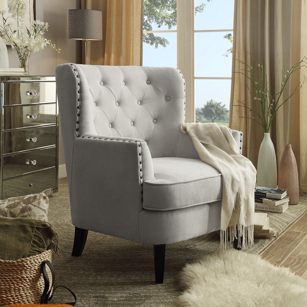 Tufted Upholstered Armchair with Nailhead Trim