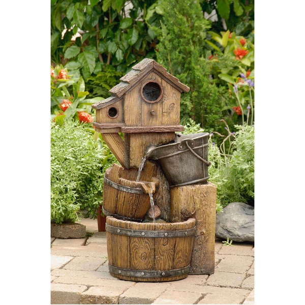Rustic Bird House Outdoor Water Fountain