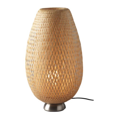 Rattan table lamp with nickel base 
