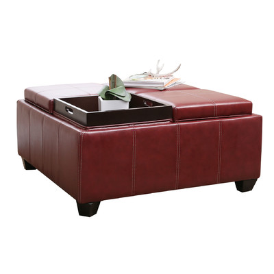  Leatherwood Leather Cocktail Ottoman by Darby Home Co 