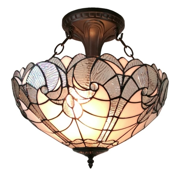 Amora Lighting Mahogany-finished Glass Tiffany-style Ceiling Fixture