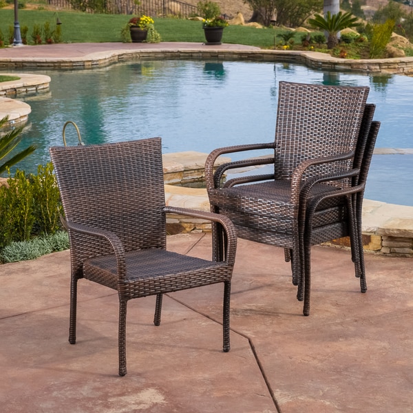 Outdoor PE Wicker Stackable Arm Club Chairs (Set of 4)