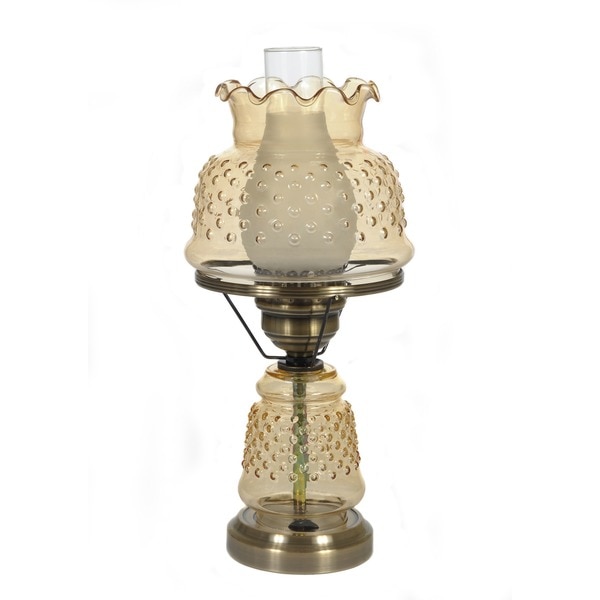 Hurricane Style 1-light Antique Brass Amber Table Lamp