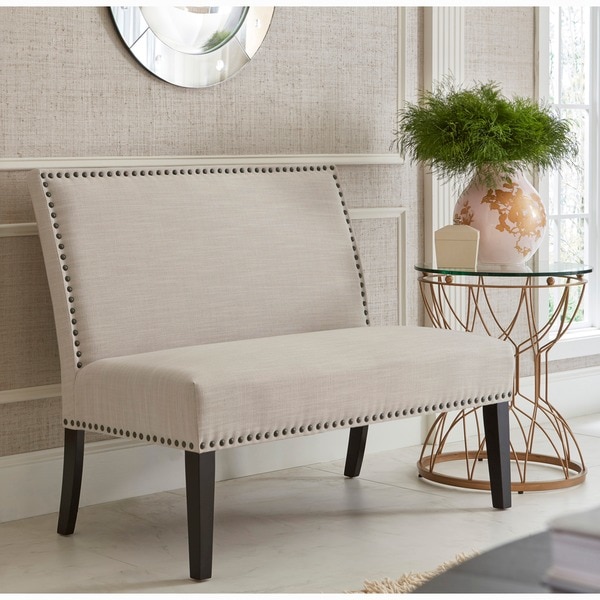 Cream Upholstered Nail Head Trim Banquette Bench