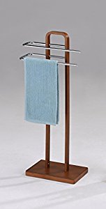 Chrome / Walnut Finish Metal With Wood Towel Rack Stand