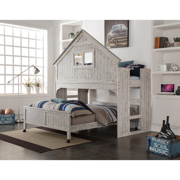 Donco Kids Brushed Driftwood Finish Club House Low Loft with Full-Size Caster Bed