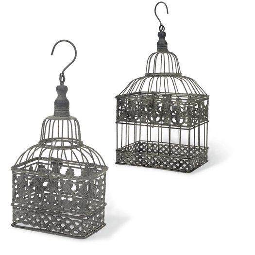 2 Piece Birdcage Hanging Metal Terrarium Planter Set 