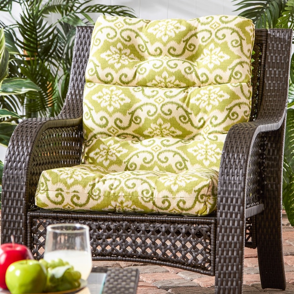 Green Ikat Pattern Outdoor High-back Chair Cushion
