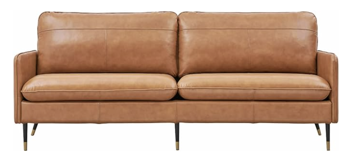 Rustic deep tan leather twin seater sofa