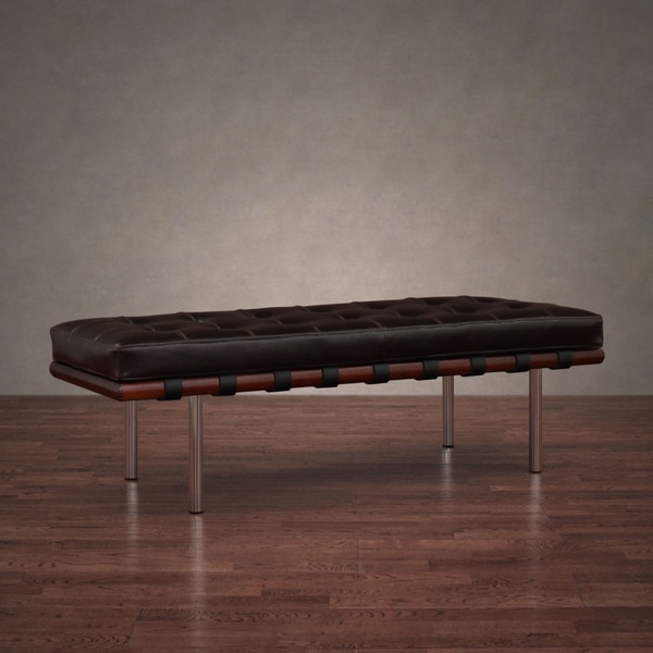 Andalucia Brown Leather and Walnut Wood Bench