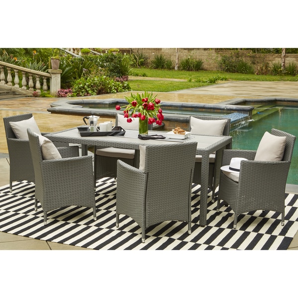 Portfolio Aldrich Grey Indoor/Outdoor 7 Piece Rectangle Dining Set with Grey Cushions