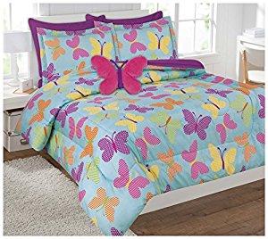 Butterfly Microfiber Kids Bed In Bag Bedding Comforter with sheets and pillow cases