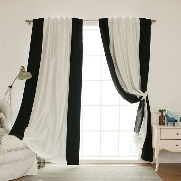  Vertical Colorblock Faux Silk Blackout Curtain