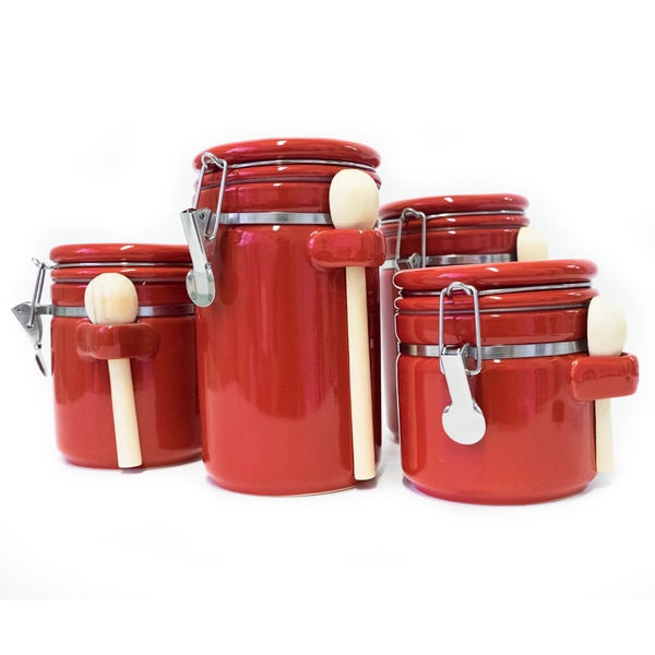 Red Ceramic Airtight 4-piece Canister Set