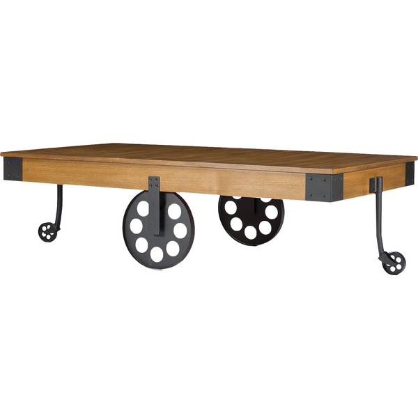 Albert Vintage Style Coffee Table with cast iron wheels