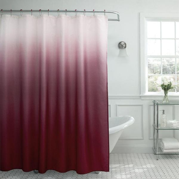 Modern Ombre Waffle Weave Shower Curtain with Matching Metal Roller Rings - 70