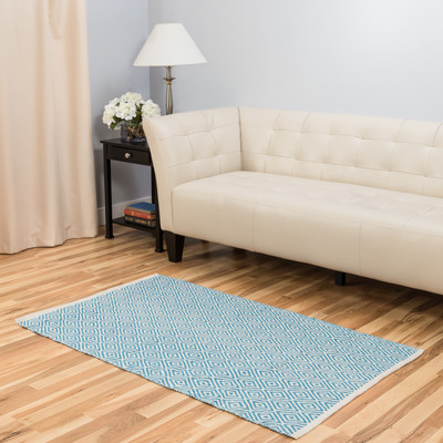 Hand-Loomed Turquoise Area Rug 