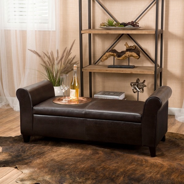 Torino Faux Leather Armed Storage Ottoman Bench by Christopher Knight Home