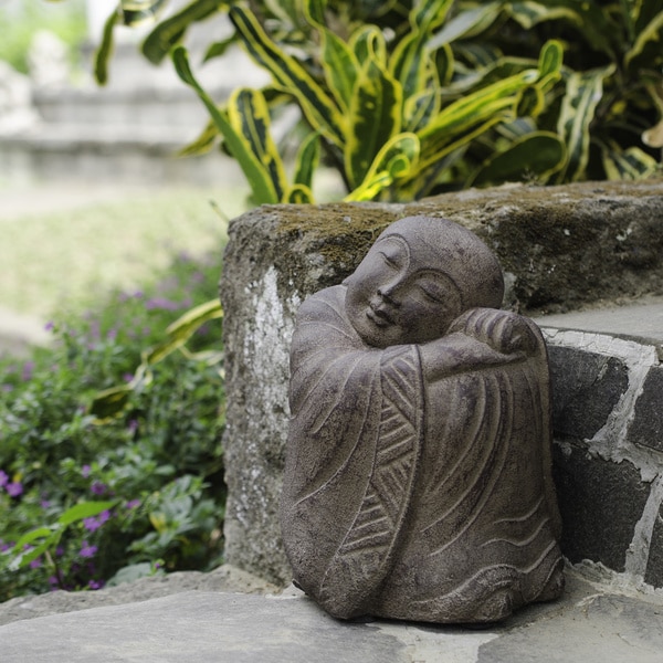 Volcanic Stone Resting Jizo Statuette, Handmade in Indonesia