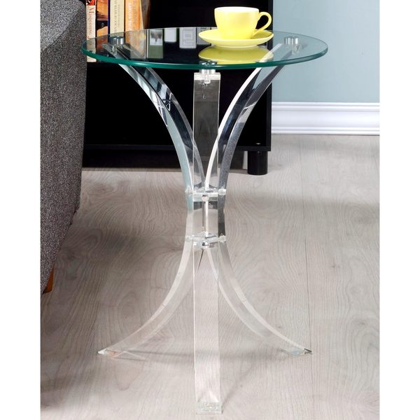 Modern Design Curved Base Accent Table with Glass Top
