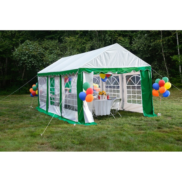ShelterLogic 10' x 20' Green/ White 8-leg Galvanized Steel Frame Party Tent Canopy and Enclosure Kit