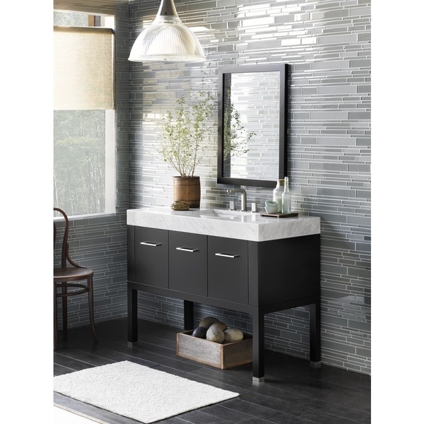 Ronbow Calabria 48-inch Bathroom Vanity Set in Black with Mirror, Marble Countertop with Ceramic Bat