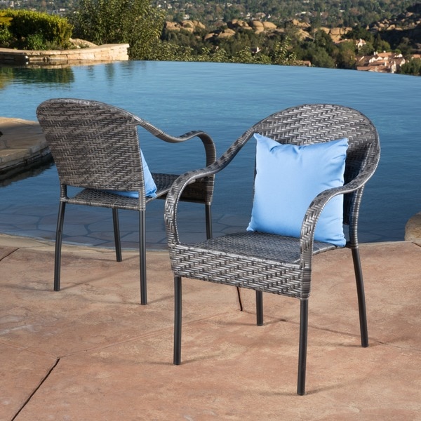 Outdoor PE Wicker Stackable Club Chairs (Set of 2) 