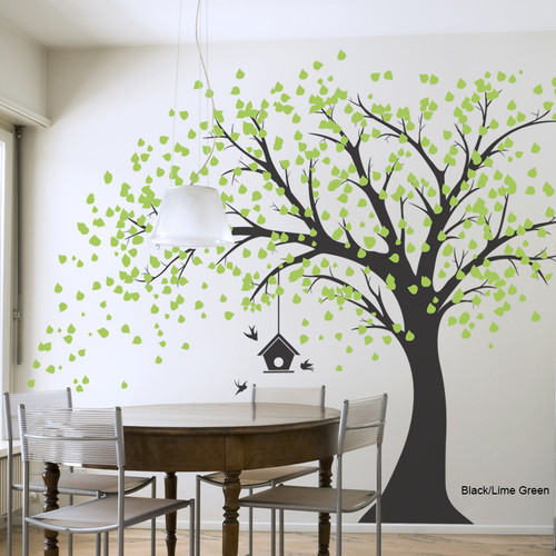 Large Windy Tree with Birdhouse Wall Decal
