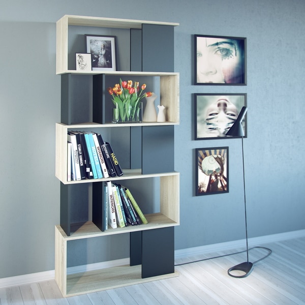 Twist Tan/Black Wood 7-shelf Bookcase
