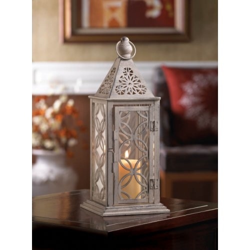 Antique Finish Lantern With Intricate Cutout Patterns
