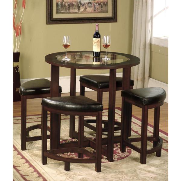 Cylina Solid Wood Round Dining Set in Dark Brown with Glass Top