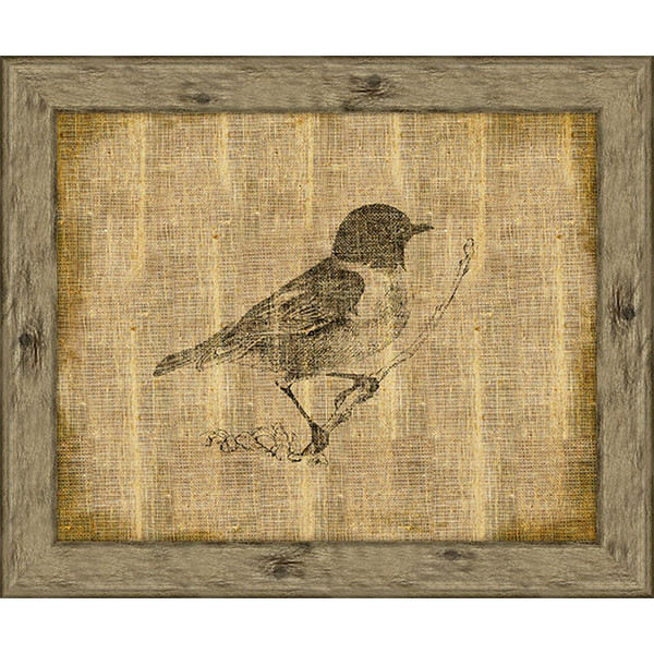 Bird On Antiqued Linen II Framed Giclee Print 