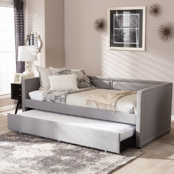 Baxton Studio Sofia Modern Contemporary Beige or Grey Fabric Nailheads Trimmed Sofa Twin Daybed with