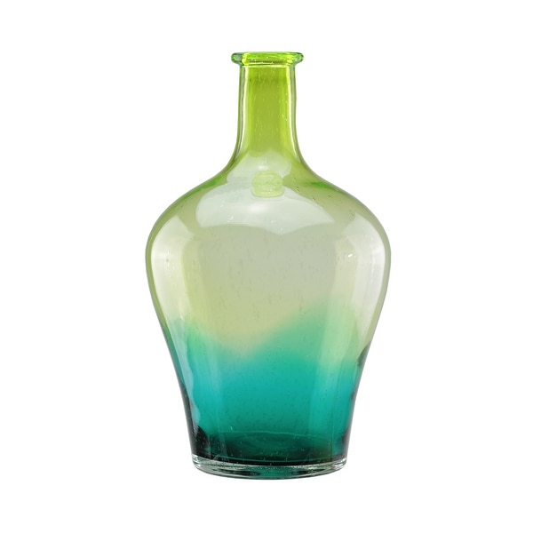 Chartreuse Green and Teal Blue Glass Vase