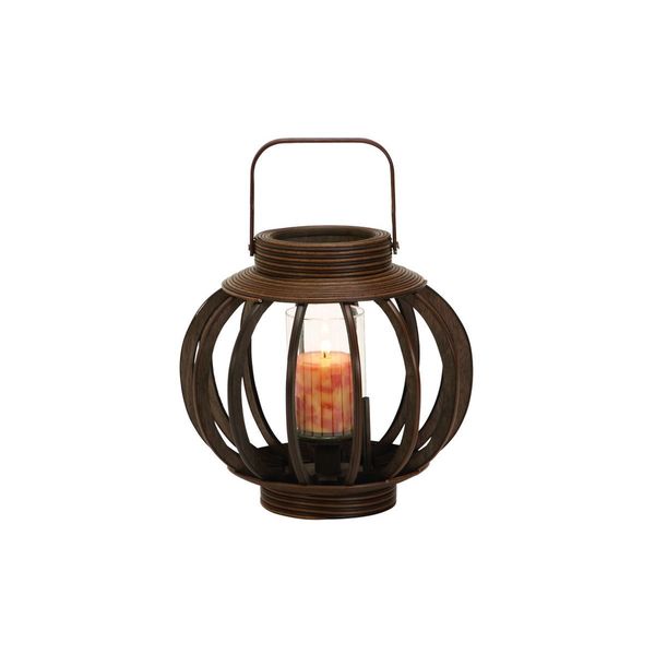 Brown Bamboo/Glass 12-inches High x 13-inches Wide Candle Lantern