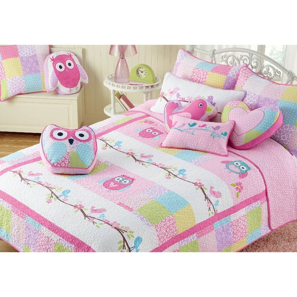 Pink Owl 3-piece Quilt Set