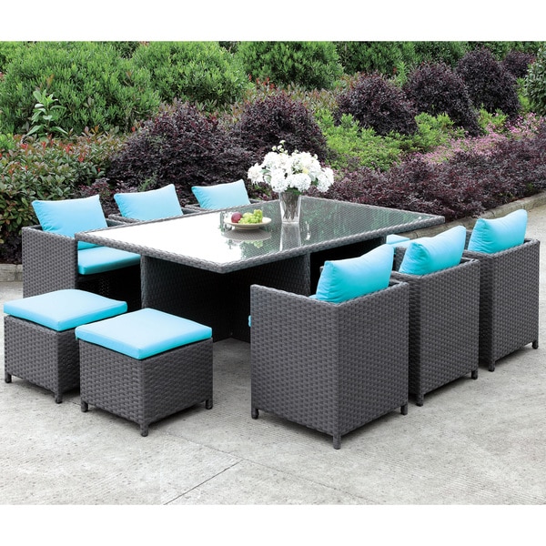 Furniture of America Lani Contemporary 11-piece Turquoise/Light Brown Patio Dining Set