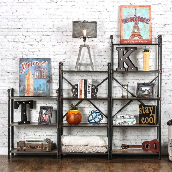 Furniture of America Herman Industrial Antique Black Display Shelf