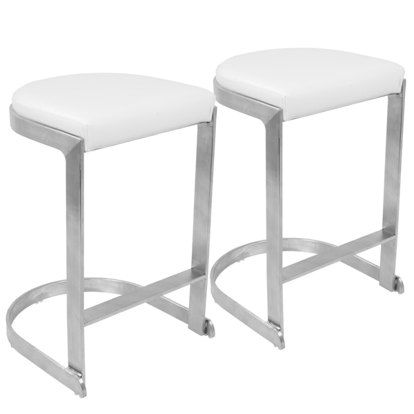White/Grey Metal/Fabric Contemporary Backless Counter Stools (Set of 2)