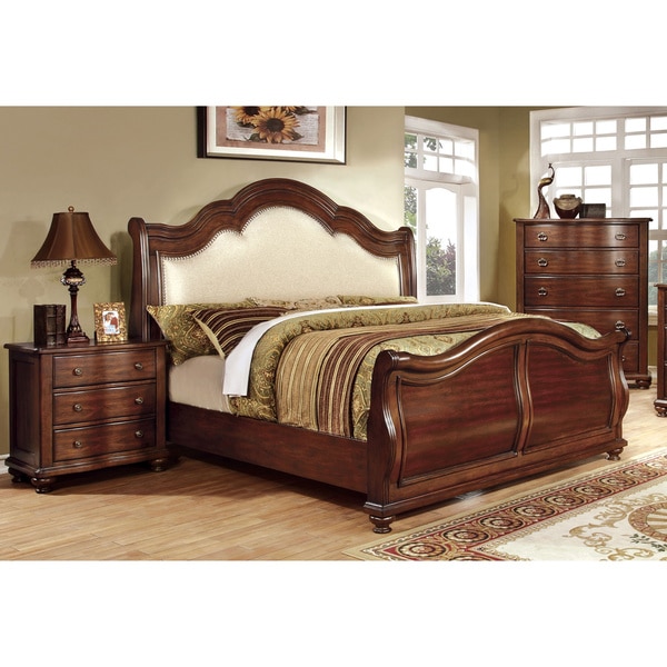 Brown Cherry 2-piece Bed with Nightstand Set