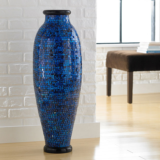 Ocean Blue Mosaic Floor Vase (Indonesia)